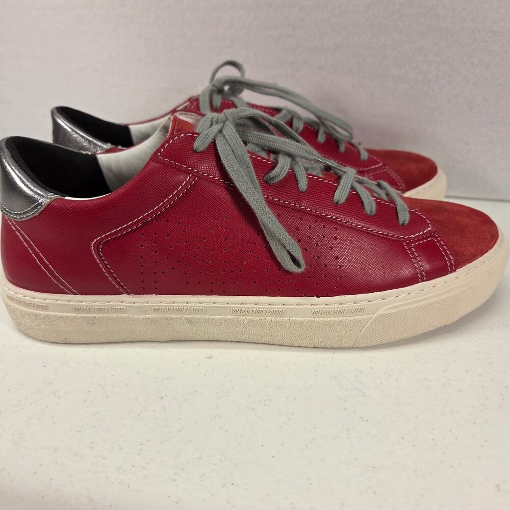 P448 Ruby Red Leather Suede Low Top Sneakers Gray Lace Shoes EU 42 NWOT - Picture 11 of 16